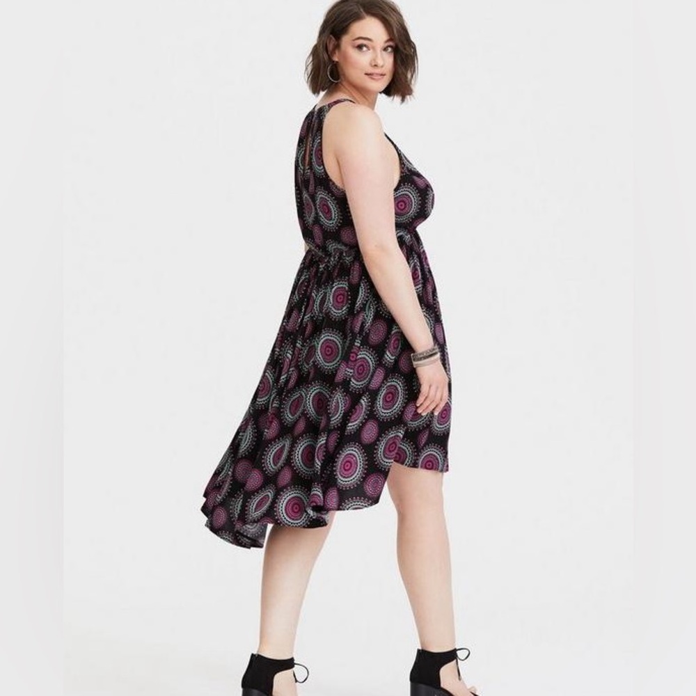 NEW Torrid Black Purple Medallion Hi Lo Challis Tank Trapese Dress 2X 18 20 Plus